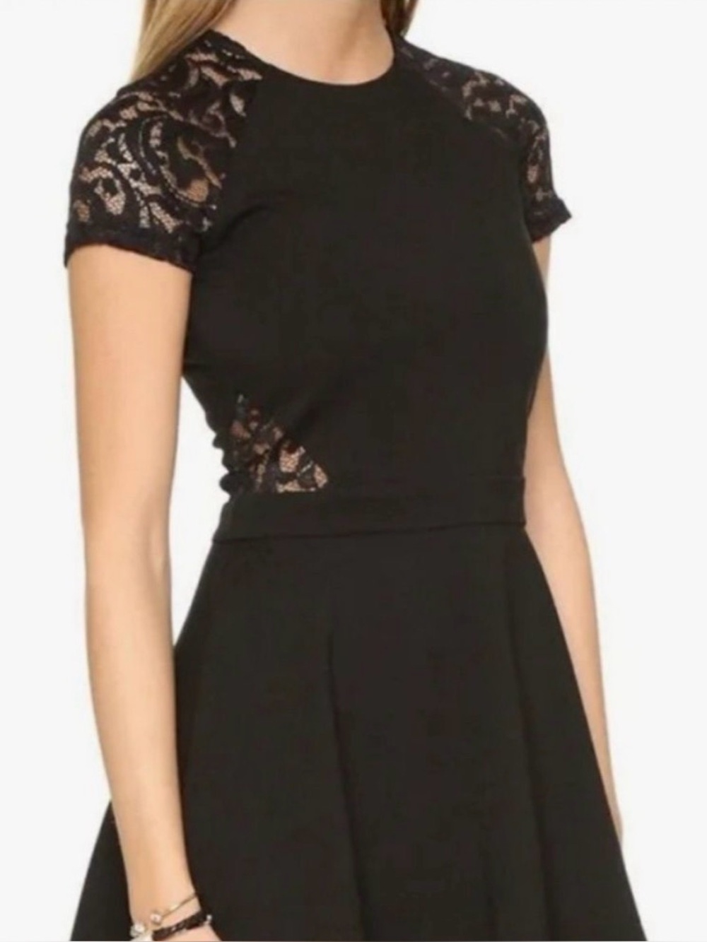 PARKER black skater dress with lace details nwt